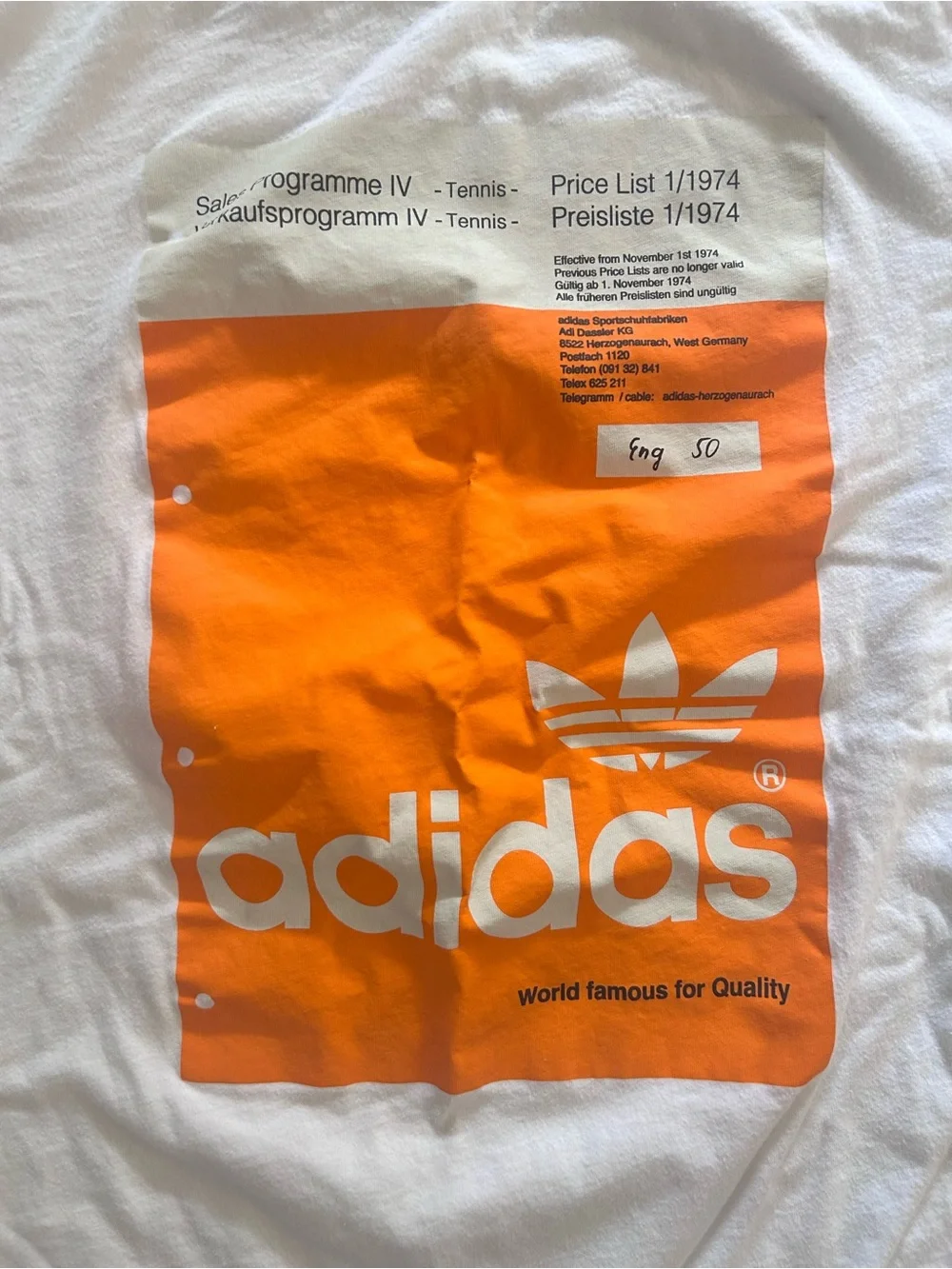 Adidas Men’s White Graphic Tee XXL Orange Logo